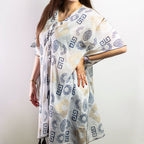 Gold & Blue Hand-Painted Greek Motif Kaftan