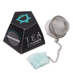 Aquamarine raw crystal gemstone tea strainer with stainless steel mesh, Ivy Moon Emporium product photograph