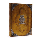 Owl Leather Journal with Zinc Decoration, leather notebook product photograph