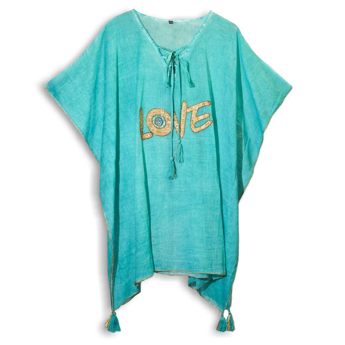 Turquoise & Gold Love Design Kaftan