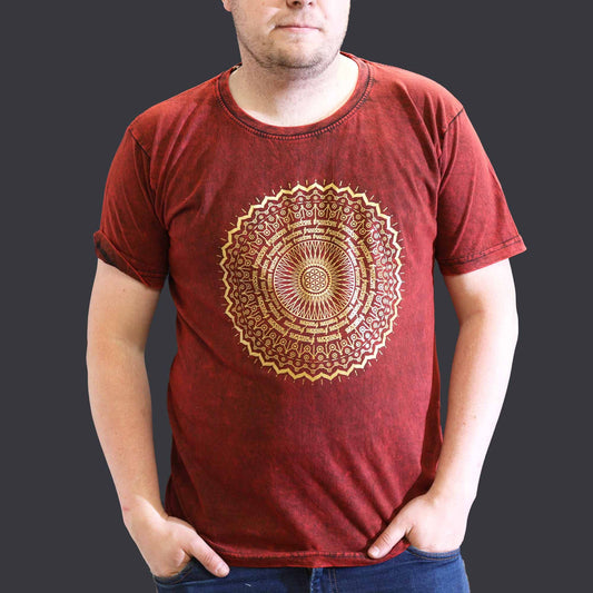 XLarge Stone Washed T-Shirt - Mandala - Maroon