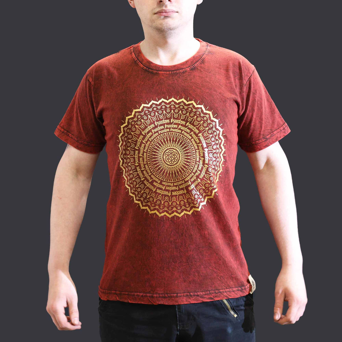 Small Stone Washed T-Shirt - Mandala - Maroon