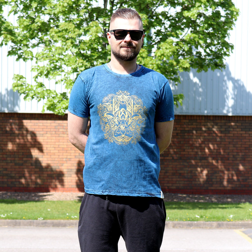 Small Stone Washed T-Shirt - Hamsa - Blue