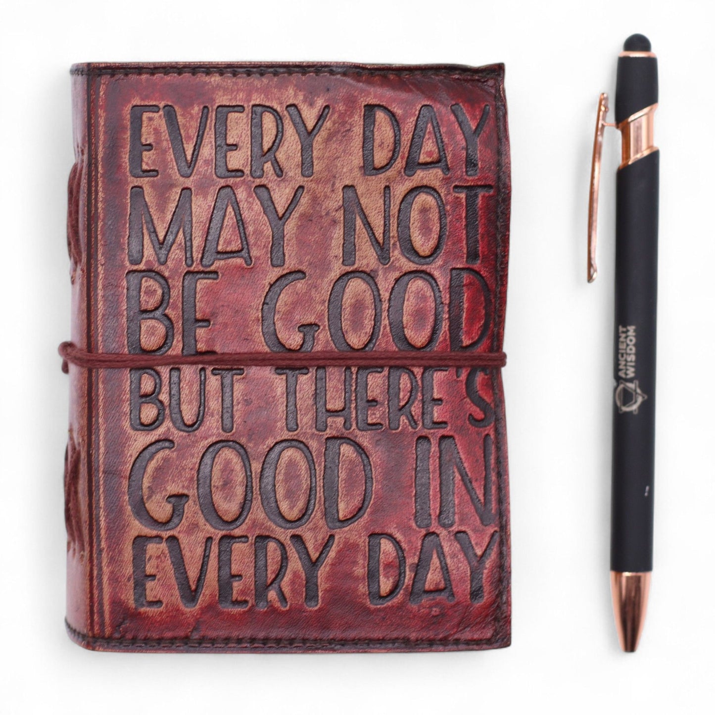 Fat Deckled Edge Leather Notebook – Every Day May Not Be Good (12.7 × 8.9 cm)