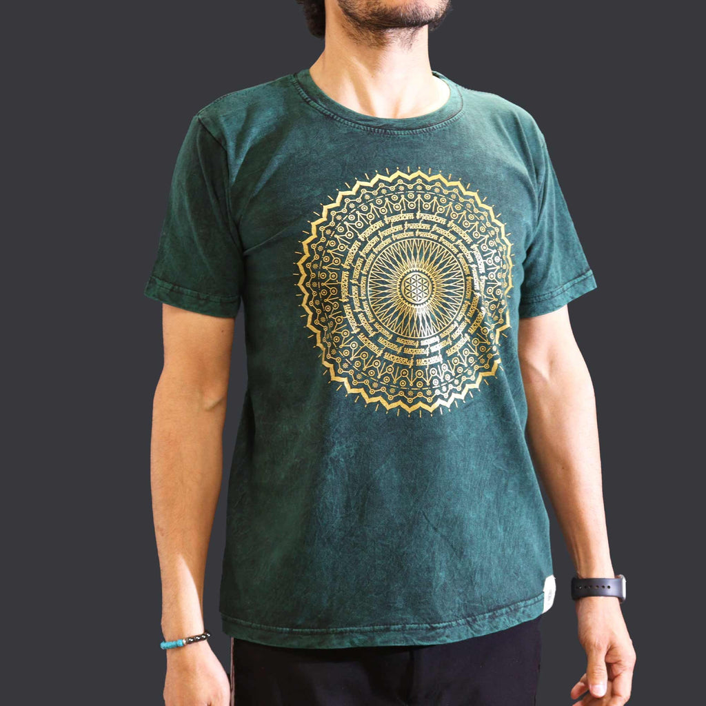 Medium Stone Washed T-Shirt - Mandala - Green