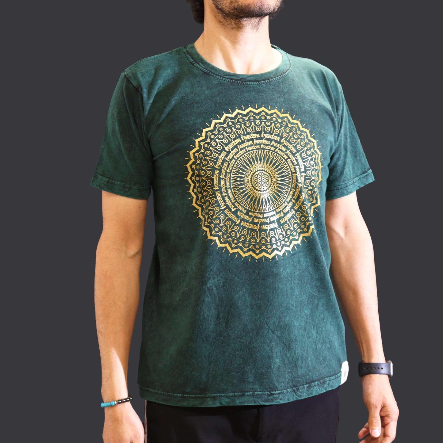 Medium Stone Washed T-Shirt - Mandala - Green