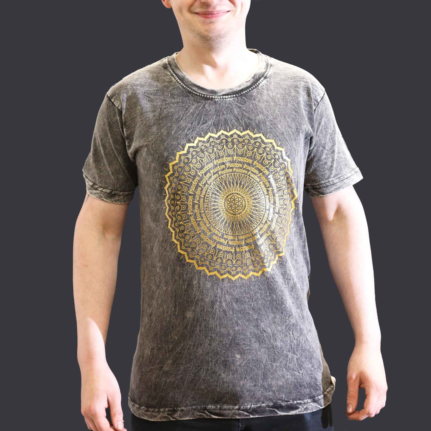 Small Stone Washed T-Shirt - Mandala - Dark Grey