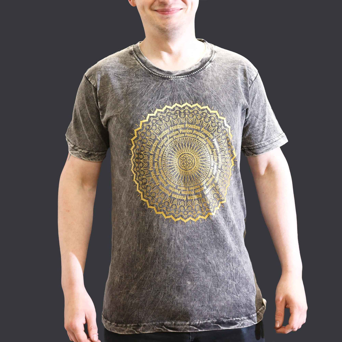 Small Stone Washed T-Shirt - Mandala - Dark Grey