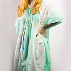 White, Turquoise & Gold Fish Kaftan