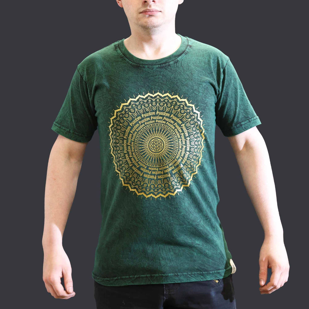 Small Stone Washed T-Shirt - Mandala - Green