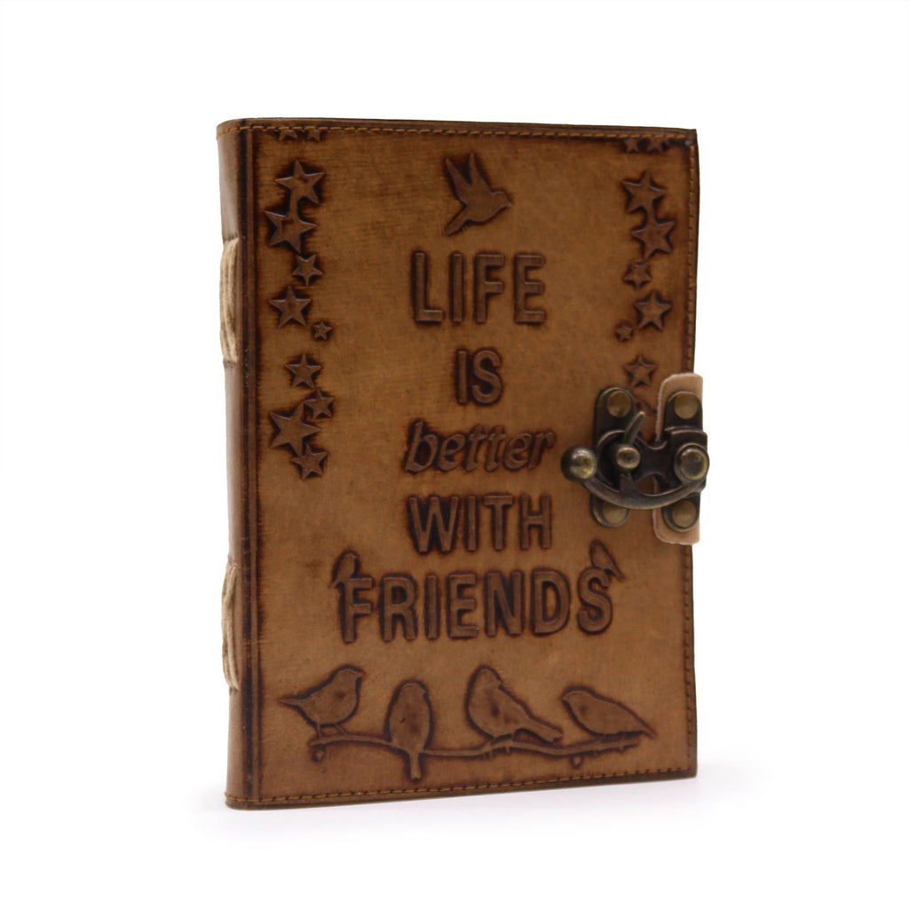 Life Is Better with Friends Leather Journal, leather notebook product photograph