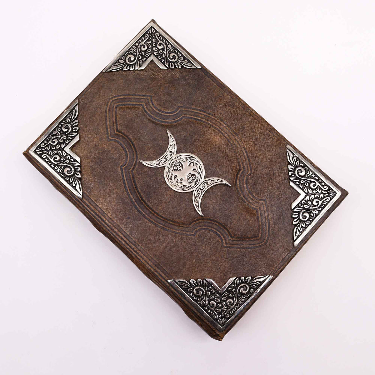 Triple Moon Leather Journal with Zinc Decoration, leather notebook product photograph 2