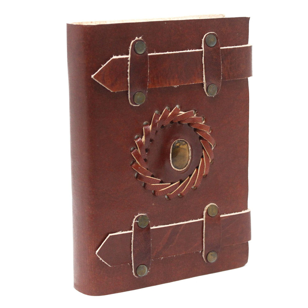 Leather Belted Notebook with Gemstone, leather notebook product photograph 3