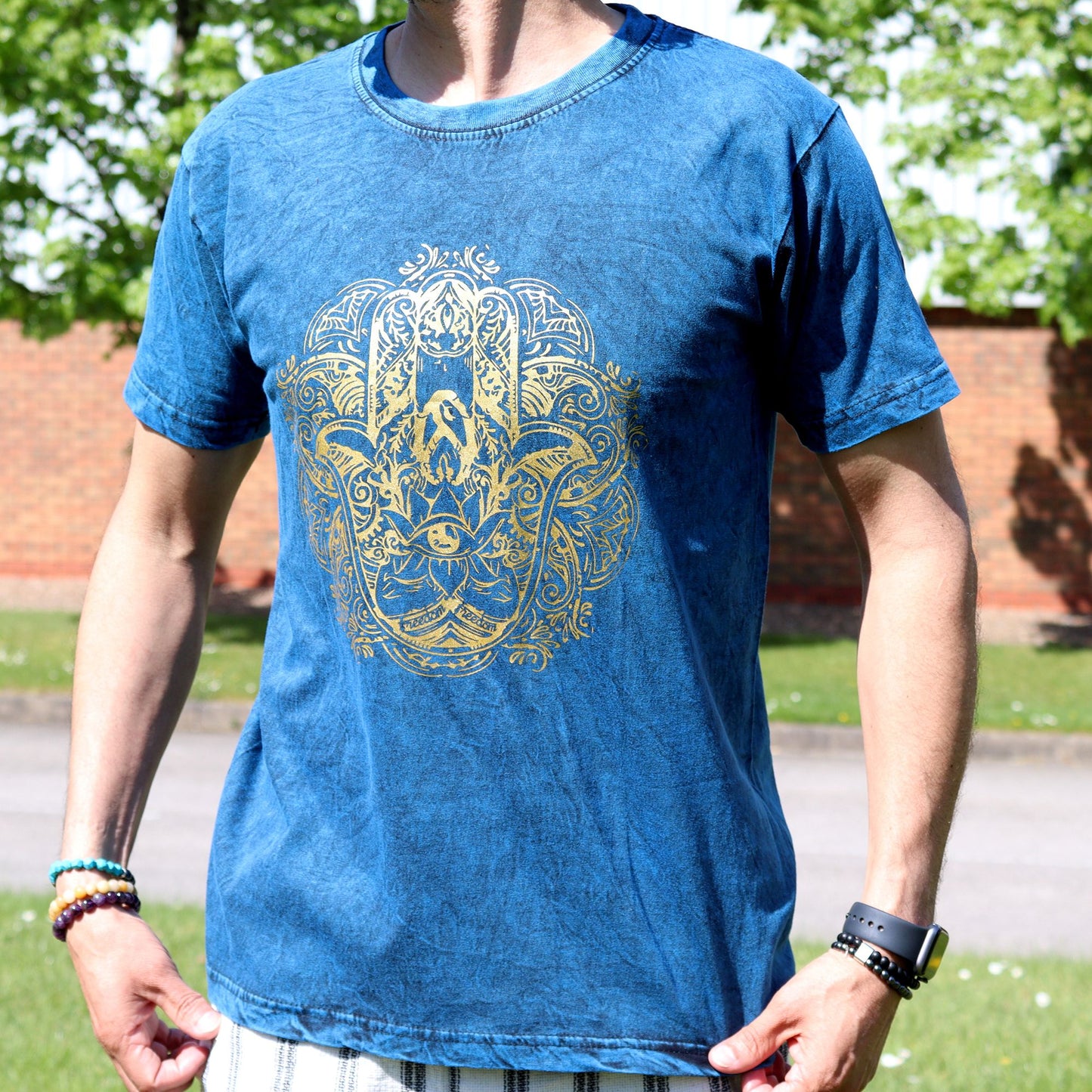 Medium Stone Washed T-Shirt - Hamsa - Blue