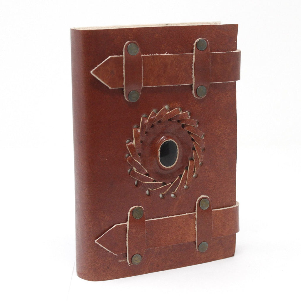 Leather Belted Notebook with Gemstone, leather notebook product photograph 4