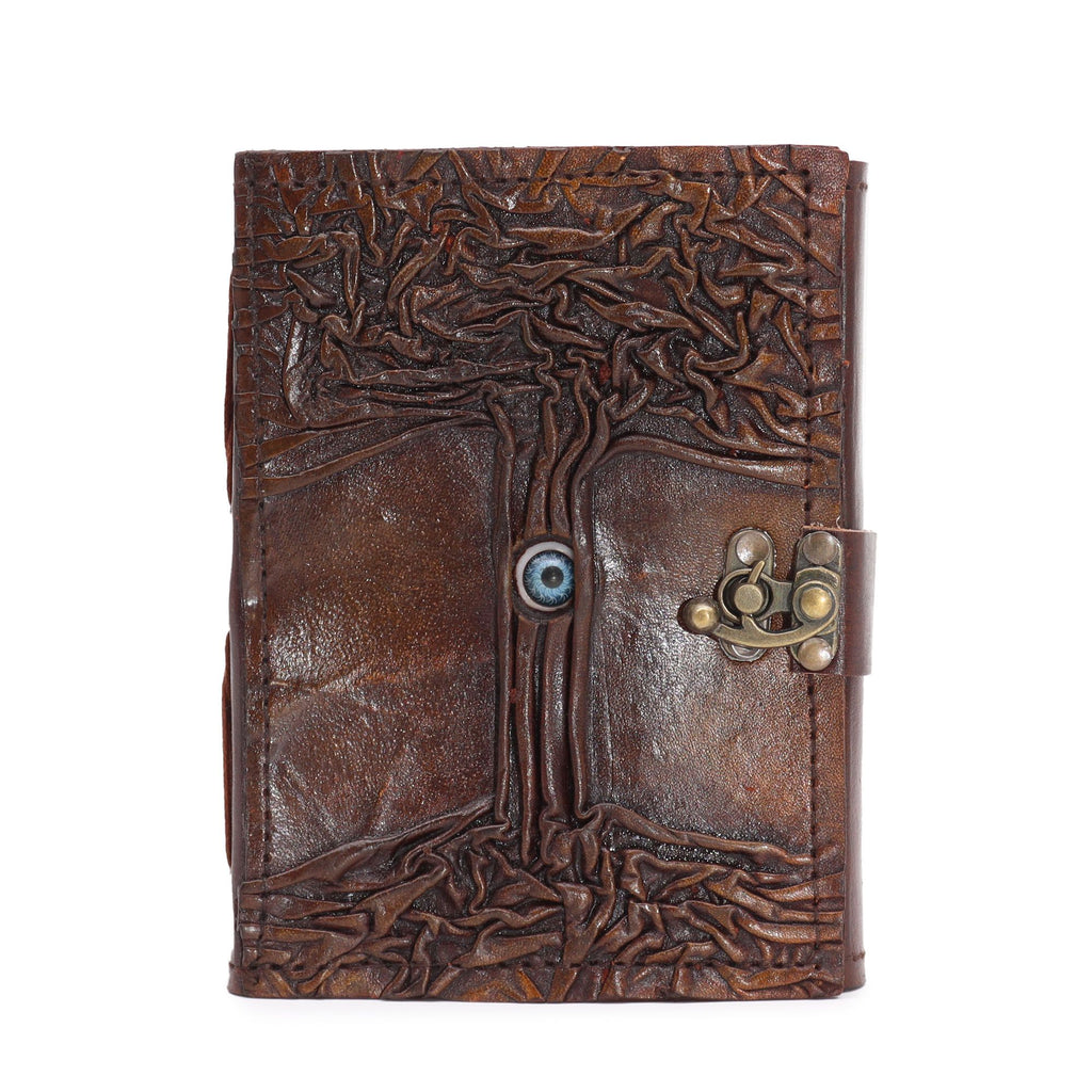 Black Tan Evil Eye Leather Journal, leather notebook product photograph