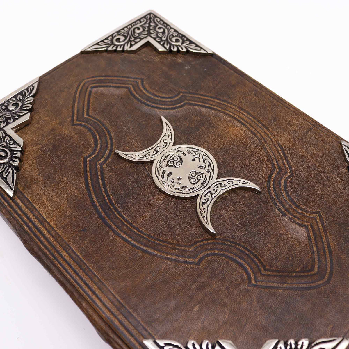 Triple Moon Leather Journal with Zinc Decoration, leather notebook product photograph 5