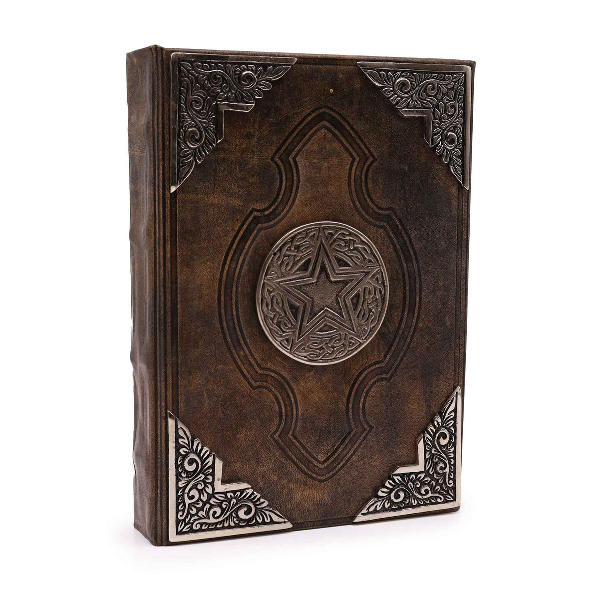 Pentagon Leather Journal with Zinc Decoration, leather notebook product photograph