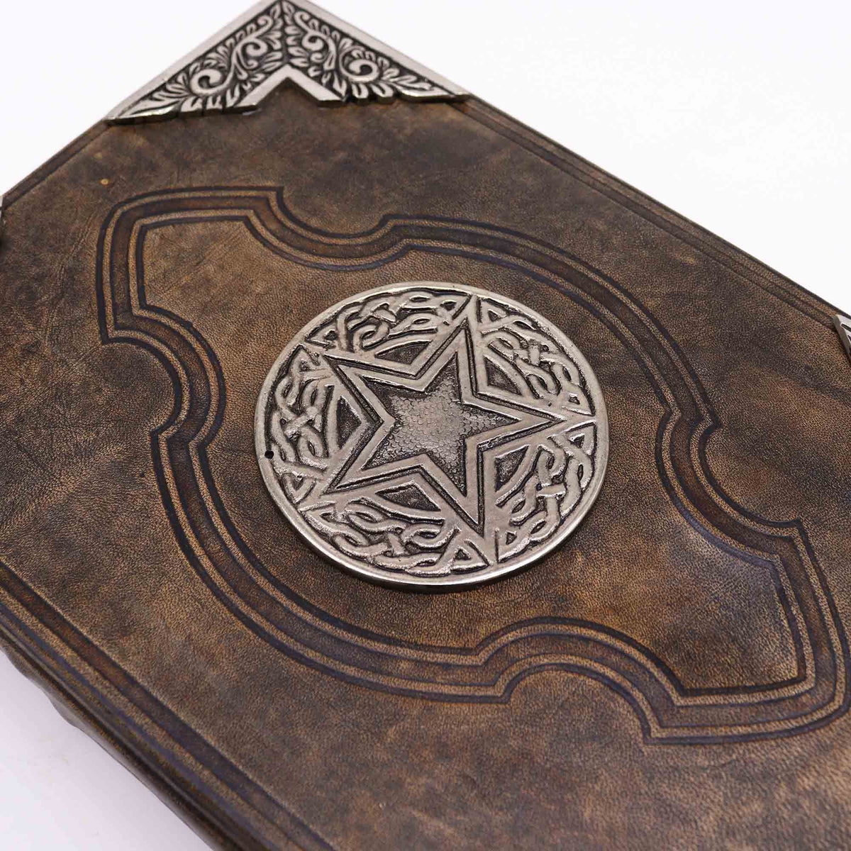 Pentagon Leather Journal with Zinc Decoration, leather notebook product photograph 5